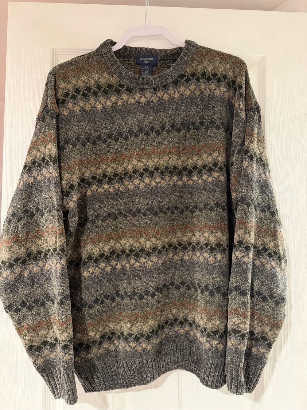 Vintage Grandpa Cozy 90’s Dockers Men's Patterned Crewneck Sweater, Large